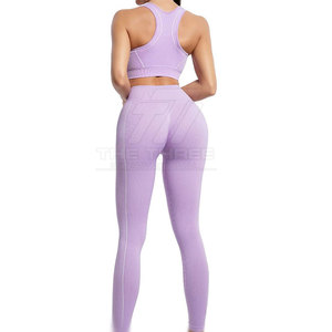 Wholesale Women Solid Yoga Set High Stretch Fitness Workout Activewear Leggings and Sports <b>Bra</b> with Front Logo for Gym Yoga - Product Image 2