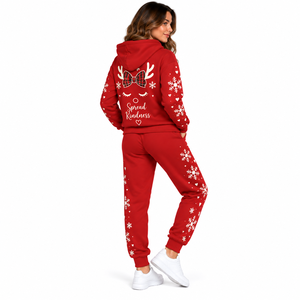 Wholesale Women Christmas Tracksuit Hooded Sweatshirt Jogger Pants Set Solid Color Custom Womens Holiday Two Piece Sweat Suit - Product Image 4