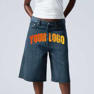 Shorts en jean oversize déchirés et vieillis pour hommes, style streetwear, avec broderie appliquée personnalisée, vente en gros - Product Image 1