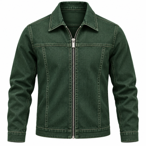 Chaqueta de mezclilla verde para hombre AIFRAN SPORTS con cremallera, cuello vuelto, manga larga informal, costuras en contraste, ecológica y con calefacción. - Product Image 1