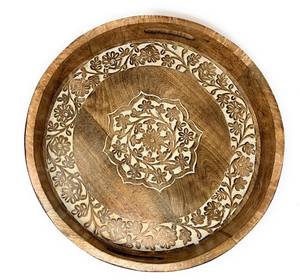 Bandeja de madera de acacia tallada a mano, ecológica: Decoración rústica estilo granja para otomana con acabado natural, disponible a precio de fábrica. - Product Image 3