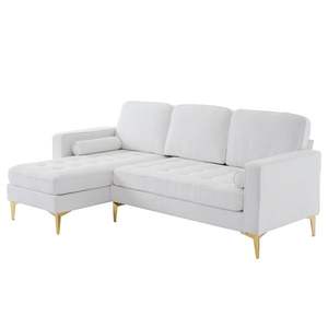 218*141*87cm Beige toile de jute diamant plaqué or Trident jambes trois sièges avec repose-pieds canapé modulaire intérieur - Product Image 2