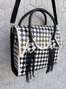New Designer Hand Tooled Leather Fringe Checkered Pattern Genuine Leather <b>Handbag</b> <b>Big</b> Size Shoulder Strap For Women Daily Use - Product Image 2