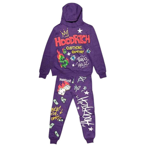 Conjunto Deportivo con Capucha Hoodrich Morado, Estampado, Estilo Urbano para Adultos, Ropa de Otoño - Product Image 1