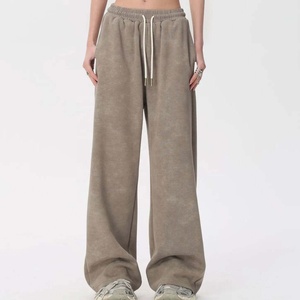 Pantalon de survêtement OEM en gros, respirant, anti-boulochage, haute qualité, coupe droite, taille mi-haute, devant plat, pour la gym et décontracté, délavage moyen - Product Image 2