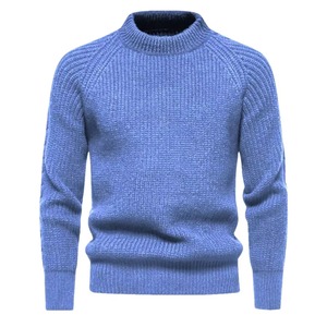 Men's Blue Crew Neck Wool Pullover Knitted Solid Color Casual Winter <b>Sweater</b> Regular Fit Anti-Pilling - Product Image 1