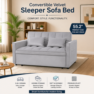 Convertible Velvet Sleeper <b>Sofa</b> <b>Bed</b>, 55.2-Inch Multifunctional | <b>Sofa</b> with Sponge Filling, Storage Compartment & Comfortable - Product Image 3