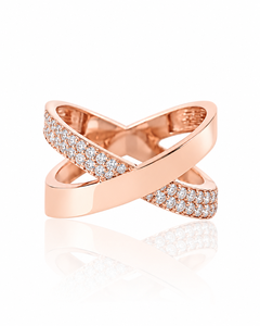 Luxury Round Pave Diamond Criss <b>Cross</b> <b>Ring</b> 10K 14K 18K Gold 925 935 <b>Silver</b> X Shape Statement Band Fine Jewelry - Product Image 3