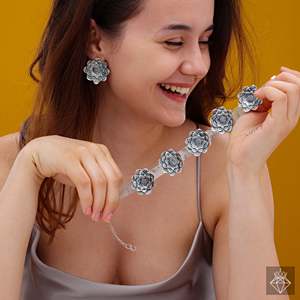 PRAO Collier floral collier et boucles d'oreilles ensemble bijoux de mode oxydés anti-ternissement - Product Image 2