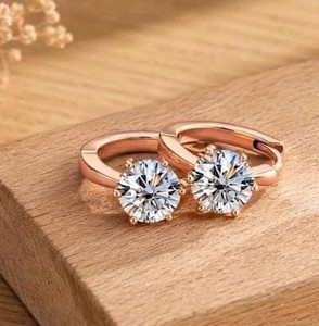 Premium High Quality 10K 14K 18K 1CT Each Solid Gold Round Cut Lab Grown Diamond Huggies Hoop Earrings Color DEF Clarity VS VVS - Product Image 1