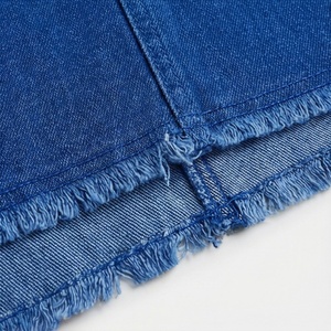 Falda lápiz vaquera de cintura alta para mujer, estilo casual, color liso, hasta la rodilla, con bolsillo y dobladillo deshilachado - Product Image 6
