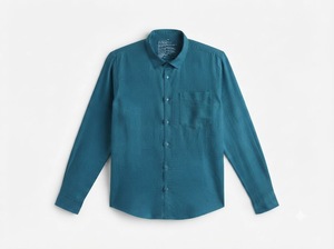 Chemise en lin unie à manches longues pour homme Enovate, tissu tissé respirant décontracté d'été, 200g, vert sarcelle - Product Image 4