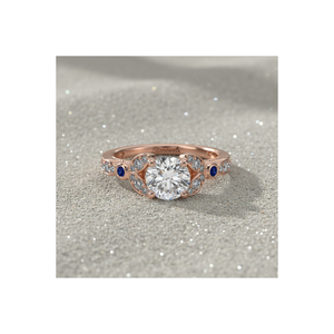 Anillo de Compromiso con Diamante Cultivado en Laboratorio Stonewels, Corte Central con Diamantes Florales Laterales, Oro Rosa de 14K, Anillo Nupcial de Lujo Certificado - Product Image 1