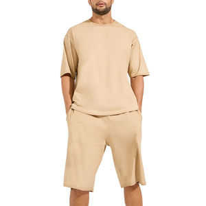 Conjunto de Camiseta y Pantalones Cortos para Hombre, Cuello Redondo, Manga Corta, Holgado, en Todos los Colores, Talla de Verano, Algodón - Product Image 1