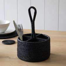 High Quality Eco-Friendly Rattan 4-Compartment Handwoven <b>Food</b> Safe Lightweight Utensil Holder Handle <b>Caddy</b> Tableware Organizer - Product Image 5