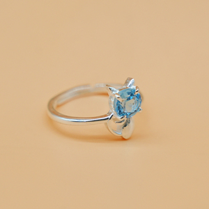 Natural <b>Blue</b> Topaz Cat <b>Ring</b> 925 Sterling Silver Handmade <b>Blue</b> Gemstone Adjustable Statement <b>Ring</b> for Women - Product Image 5