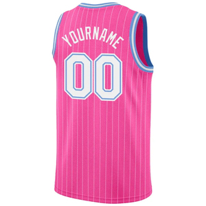 Camiseta de Baloncesto Personalizada para Hombre, Sublimada, con Bloques de Color Rosa y Azul, Malla Transpirable, Unisex para Adultos, Ropa Deportiva - Product Image 4