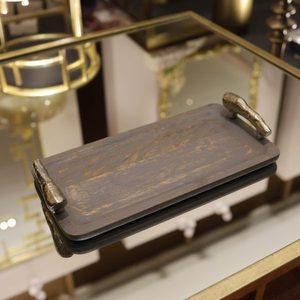 Ensemble de plats de service rectangulaires en bois au design moderne, design minimaliste uni, vaisselle et assiettes de qualité export - Product Image 2