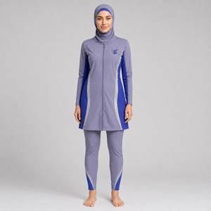 Ensemble Burkini musulman 4 pièces pour femmes, couvrant entièrement le corps, manches longues, couleur unie, séchage rapide - Product Image 1