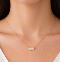 Collar de Novia de Oro Amarillo Sólido de 10K, 14K, 18K con Diamantes Cultivados en Laboratorio, Colgante Horizontal Minimalista con Pavé, Venta al por Mayor