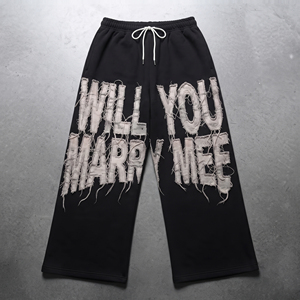 Pantalon de jogging en molleton pour homme, style streetwear hiver, avec broderie effet usé, taille à cordon de serrage et coupe large - Product Image 6