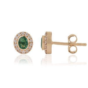 Venta Directa de Fábrica, Pendientes de Halo con Diamantes y Esmeralda con Diseño Minimalista para Chicas, Oro Amarillo de 14K, Regalo de Graduación - Product Image 3