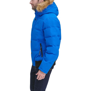 Veste d'hiver pour homme en duvet bleu avec capuche en fourrure, coupe-vent, col montant, coupe classique - Product Image 6