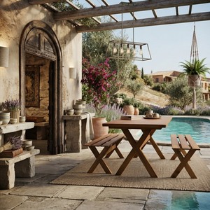 Luxury Solid Teak Wood <b>Outdoor</b> Dining Set Resort Poolside Picnic <b>Table</b> and <b>Bench</b> Set for Hotel Villa Garden Patio Furniture Teak - Product Image 3