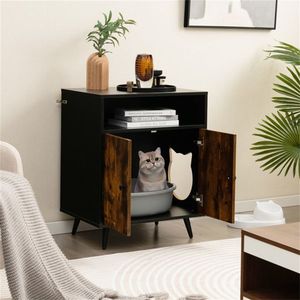 Brown Wood Double-Door Cat Litter Box with Storage Furniture for Nightstand Side Table or End Table Use - Product Image 5