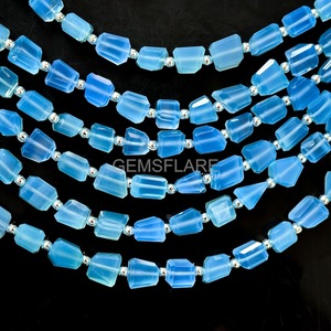 Blue Chalcedony Faceted Tumble Gemstone Beads Wholesale Blue Chalcedony Loose Nuggets Beads 5x7-6x8MM For Jewelry Making Bulk - Product Image 1