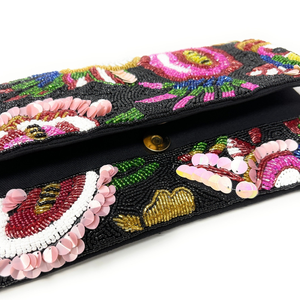 Bolso de Mano Rectangular Negro Bordado con Cuentas y Flores, Hecho a Mano por FAIZA CRAFT, con Lentejuelas y Cadena Desmontable - Product Image 5