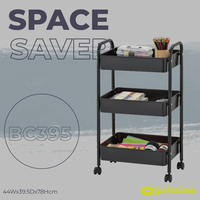 Chariot de rangement portable à trois niveaux en métal et plastique PP avec roulettes pour la maison, le bureau, la salle d'artisanat – Design minimaliste, facile à nettoyer
