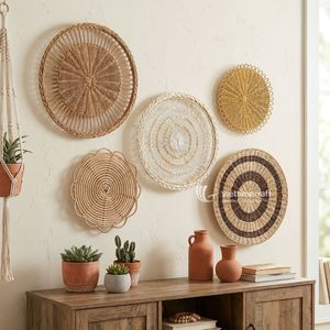 Rattan <b>Wall</b> <b>Decor</b>, Set Bohemian Hanging <b>Wall</b>, Decorative Rustic Woven Rattan Plate Art Accent Ornament for Home Hotel Deco - Product Image 6