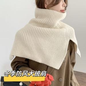 Ribbed Knit <b>Square</b> <b>Scarf</b> Women Winter Solid Color Neck Cover Daily Wear Black Coat Accessory - Product Image 3