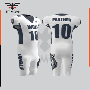 Ensemble d'uniformes de football américain Wolf, blanc et bleu marine, sublimé, col en V, manches courtes, anti-transpiration, antibactérien, respirant, personnalisé - Product Image 2