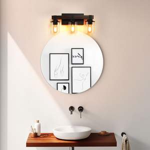 19" Rustic Modern Farmhouse 3-<b>Light</b> Vanity <b>Light</b> Industrial Bathroom <b>Wall</b> Sconce Walnut-Iron <b>Wood</b> Accent Glass Shades Model - Product Image 1