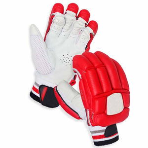 Guantes de Bateo de Críquet Profesionales Cosidos a Mano, Acolchados, con Cierre de Hebilla, Ligeros, de Cuero PU y EVA Transpirable, Rojos y Blancos, Deportivos - Product Image 1