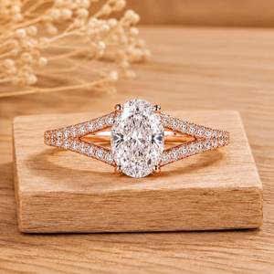 Oval Cut Lab Grown Diamond <b>Ring</b> Split Shank <b>Engagement</b> Solitaire Diamond <b>Unique</b> <b>Ring</b> Fine Jewelry Gift for Her Bridal <b>Ring</b> - Product Image 3