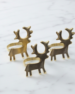 Lot de 3 Anneaux de Serviette en Laiton Antique Motif Renne, Décoration de Table de Noël, Support Métallique Animal de Dessin Animé pour Usage Domestique - Product Image 1
