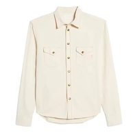 Chemise en denim de coton de haute qualité, couleur kaki beige, manches longues, deux poches poitrine, chemise décontractée en coton.