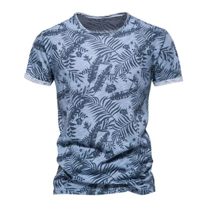 T-shirt imprimé pour hommes, manches courtes, col rond, décontracté, motif feuille, streetwear, été - Product Image 4