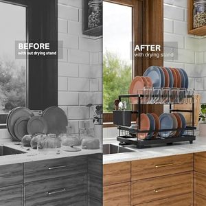 Escurridor de Platos Metálico de 2 Niveles con Porta Cubiertos y Organizador de Vasos - Product Image 5