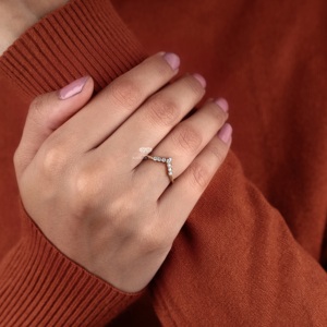 Curved Diamond Wedding Band V Shape Lab Grown Diamond <b>Ring</b> Curved <b>Stacking</b> Band Chevron Bridal <b>Ring</b> Anniversary Gift Wholesale - Product Image 3
