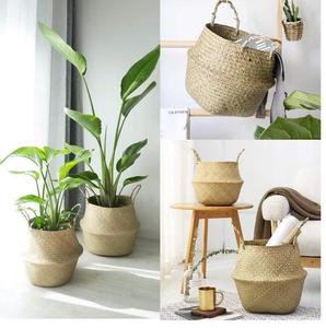 Wholesale Handmade Natural Seagrass Modern Circle <b>Foldable</b> Woven Storage <b>Basket</b> with Handles for Home Decor OEM ODM - Product Image 4