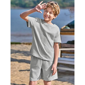 Ensemble de 2 pièces pour l'été, t-shirts à manches courtes en maille respirante et shorts à taille élastique, ensembles texturés - Product Image 1