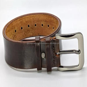 Ceinture décontractée tendance en cuir marron pleine fleur avec boucle ardillon en laiton et nickel. - Product Image 3