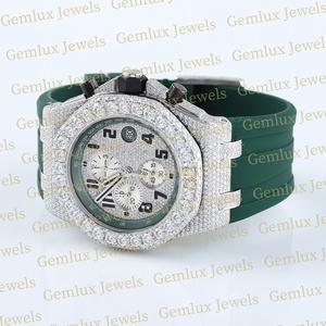 Alta calidad Pass Diamond Tester Chronograph D VVS Iced Out Moissanite Diamond Green Correa de goma Auto Date Watch para hombres - Product Image 3