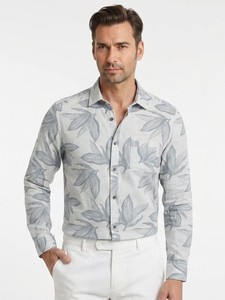 Chemise décontractée pour homme en lin/coton imprimé floral de haute qualité, col rabattu, bouton unique, manches longues, tissée, respirante, été - Product Image 1