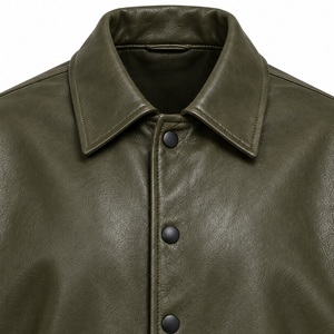 Chaqueta Coach Unisex de Piel de Oveja Genuina Transpirable Tallas Grandes Stitch Expo Color Oliva Estilo Urbano Oversize Personalizable - Product Image 4