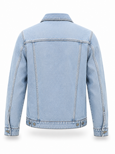 Veste en jean bleu clair pour homme 100% coton coupe classique fermeture boutonnée délavée style streetwear décontracté coupe-vent écologique automne - Product Image 2